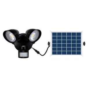 Twin 2 x 8W LED Solar Sensor Rechargeable Black Security Light 55-176