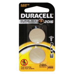 Duracell Battery, 3V Lithium 20mm Diameter 1.6mm High CR2016 - Twin Pack DURDL2016B2