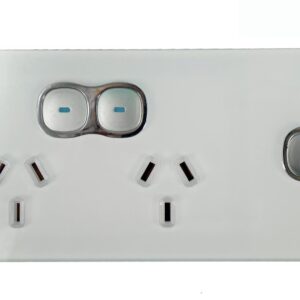 Transco Glass double GPO with built-in LED push button switch with extra switch P2XG