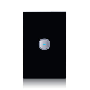 Transco Glass single gang switch with built-in LED push button black S1G/B
