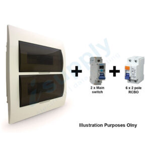 COMPLETE FLUSH MOUNTED DISTRIBUTION 24 POLE BOARD COMPLETE WITH SAFETY SWITCHES RCD